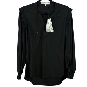 Valerie Khalfon Paris Till Cotton Bamboo Blend Black Lace-Up Small Blouse